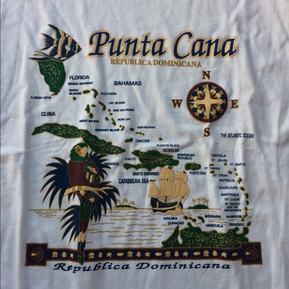 100% Cotton Beaded Caribbean Map Shirt Punta Cana - Picture 3 of 6